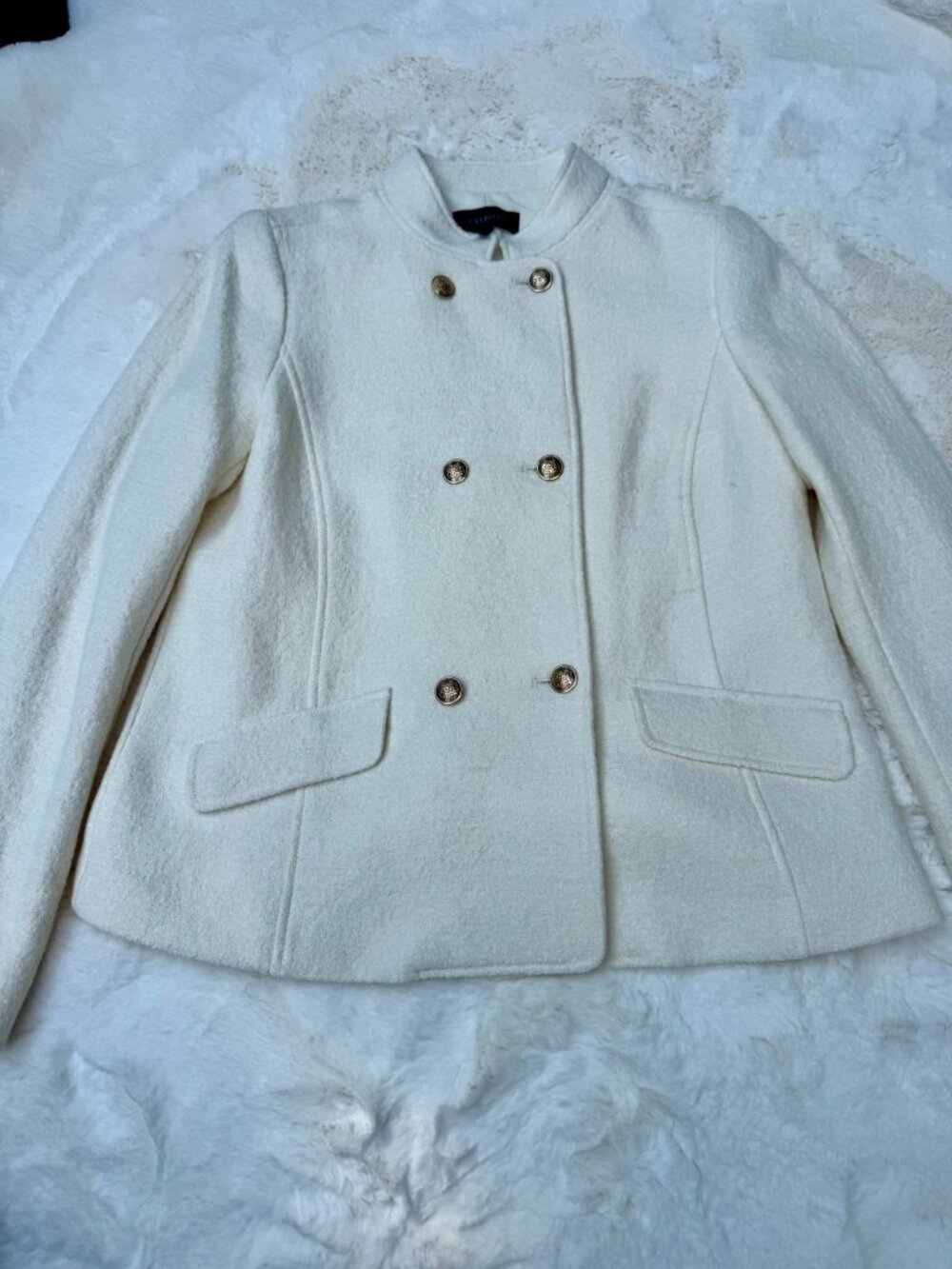 Talbots Cream Double Breasted Military Wool Blend Jacket - Women's Size 6
